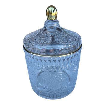 Clear And Gold Rim Floral Pattern Lidded Glass Holder