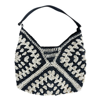 Black And Sand Woven Crochet Shoulder Bag