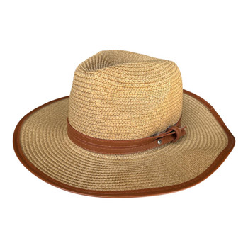 Brown Two Faux Leather Band And Rim Hat