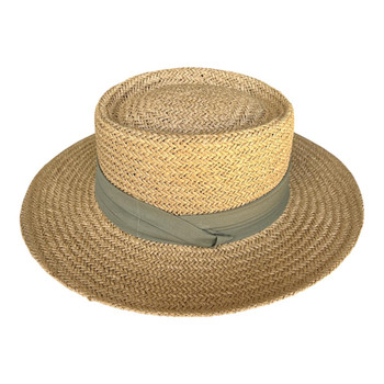 Brown Weaved Hat - Green Band