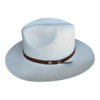 White Two Gold Dot Brown Band Hat