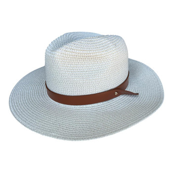 Beige Woven Hat Thick Leather Band