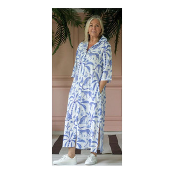 Bella Long Shirt Dress / Blue Leopard Palms
