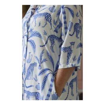 Bella Long Shirt Dress / Blue Leopard Palms