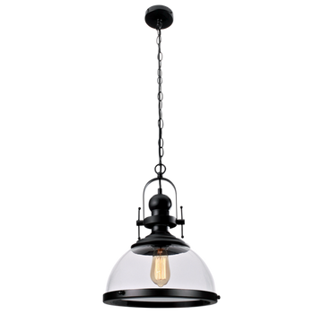Pendant Light - Industrial Glass Dome - Black