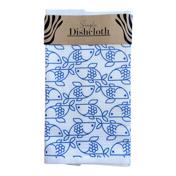 Single Printed Dishcloth - Blue Fish