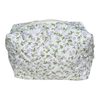 Purple Flowers Polyester Quilted Bag