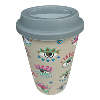 Beige Comic Eyes Ceramic Travel Mug