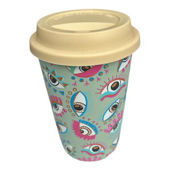 Light Green Comic Eyes Ceramic Travel Mug
