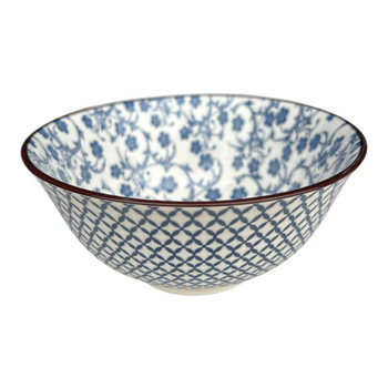 Blue Flowers, Crosses Ceramic Bowl 7hcm