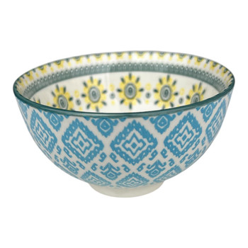 Blue Diamonds Yellow Flowers Mini Ceramic Bowl