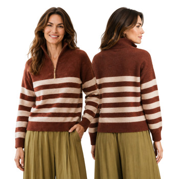Zip Up Wool Blend Jersey Brick/Rose