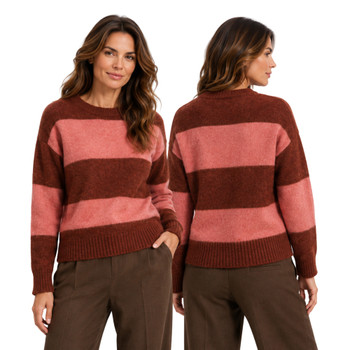 Wool Blend Stripe Knit Brick