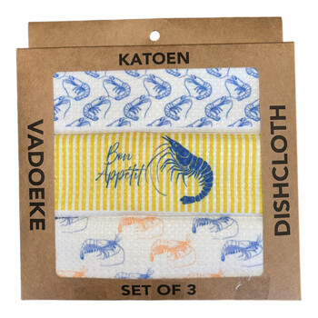 Dishcloth Box (Set 3) - Blue Bon Appetit Shrimp