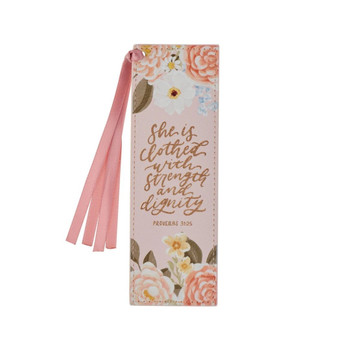Strenght & Dignity Pink Faux Leather Bookmark