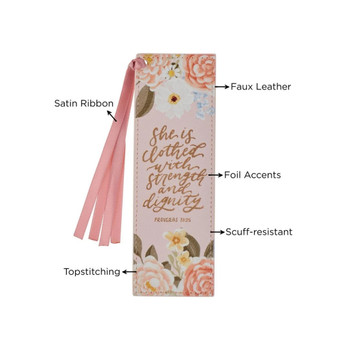 Strenght & Dignity Pink Faux Leather Bookmark