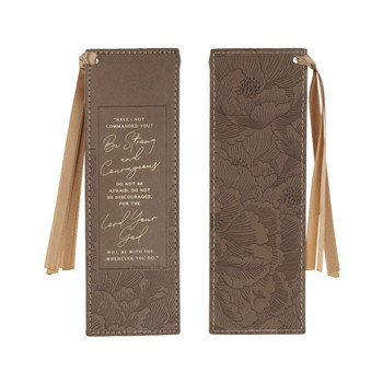 Be Strong and Courageous Latte Faux Leather Bookmark