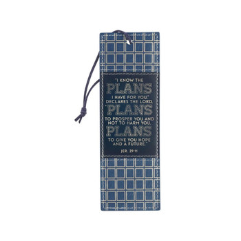 I know the Plans/ Blue Grid Faux Leather Bookmark