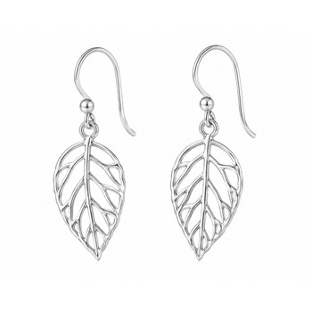 Silver Veined Leaf Dangle Earrings