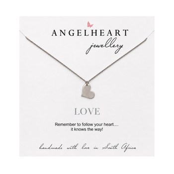 Necklace / Sterling Silver Solid Heart on Silk