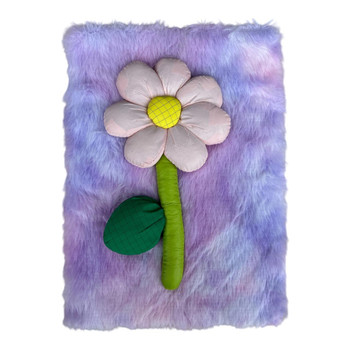 A5 Notebook Tie-Dye Faux Fur Cover - Light Pink Flower