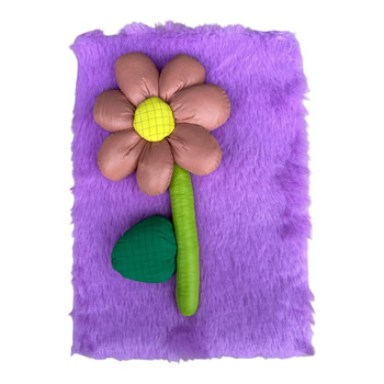 A5 Notebook Faux Purple Fur Cover - Dusty Pink Flower