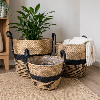 Woven Storage Basket with Handles – Natural & Black