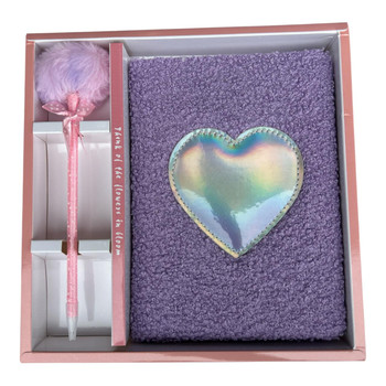 A5 Plush Notebook Gift Set - Lavender with Iridescent Heart