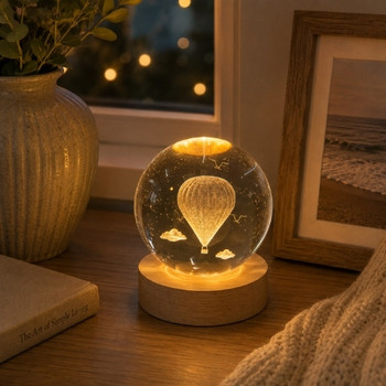 3D Crystal LED Light Globe 8cm - Hot Air Balloon