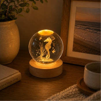 3D Crystal LED Light Globe 8cm - Seahorse