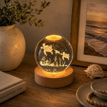 3D Crystal LED Light Globe 8cm - Sea Turtle Family