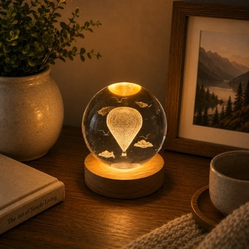 3D Crystal LED Light Globe 10cm - Hot Air Balloon