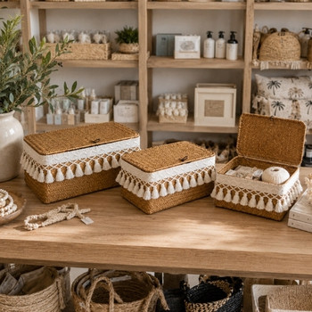 Storage Basket With Lid & Tassel Trim