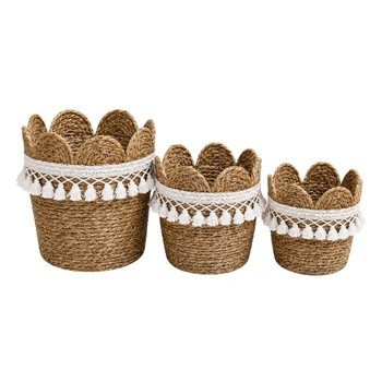 Woven Basket - Scalloped Edge & Tassel Trim