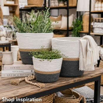 Woven Storage Basket – White, Grey & Natural
