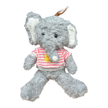 Plush Soft Toy 30cm - Grey Elephant Pink Striped Shirt