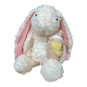 Plush Soft Toy 30cm - White Bunny with Bubble Tea
