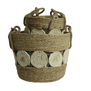 Brown And White Spiral Detail Woven Basket