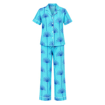 Cotton Long PJ Set / Aqua Palm