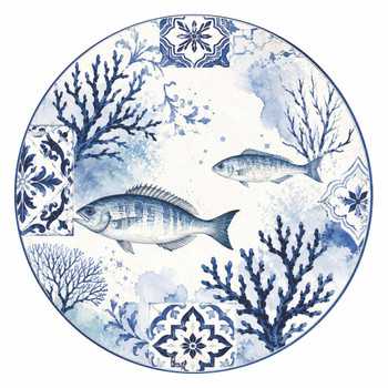 Disposable Round Placemat 24Pc - Blue Fish Moroccan