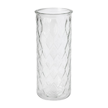 Clear Diamond Textured Glass Cylinder Vase