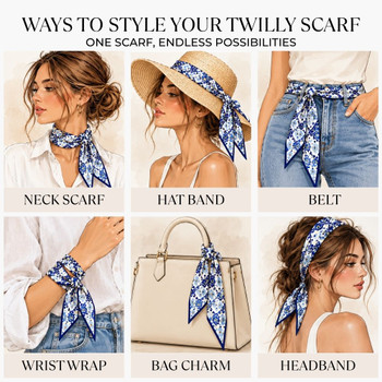 Impressionist Blue Garden Thin Twilly Scarf