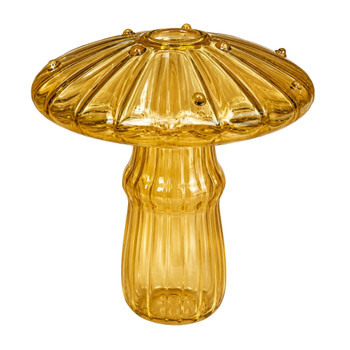 Glass Tall Stem Mushroom Vase - Golden Amber
