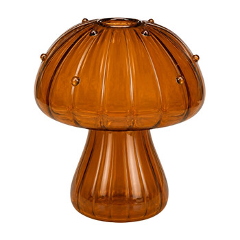 Amber Glass Ribbed Mushroom Vase