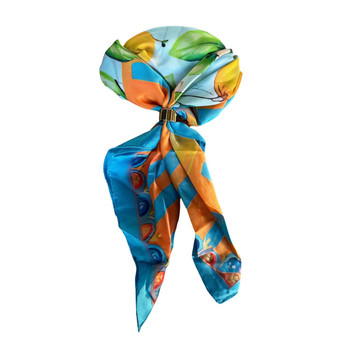 Citrus Orchard Blue Square Polyester Scarf