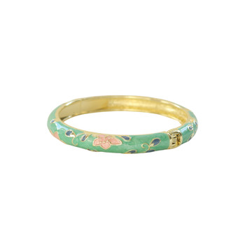 Hinged Bangle - Mint Green with Pink Floral Design