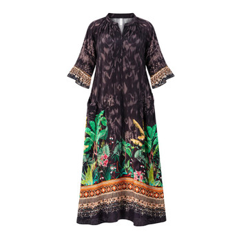 Ava Dress - Black Tropical Border
