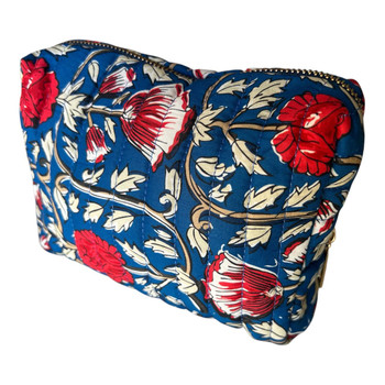 Cobalt Bloom Quilted Floral Beauty Pouch