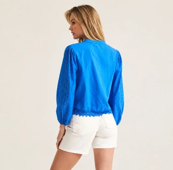 Cobalt Anglaise Trim Blouse