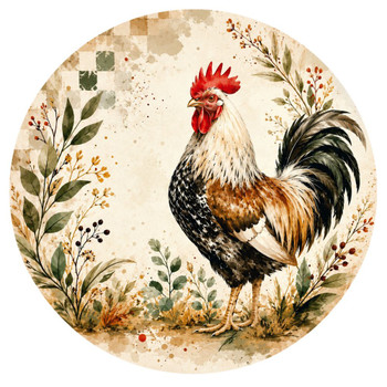 Disposable Round Placemat 24Pc - Farmhouse Rooster